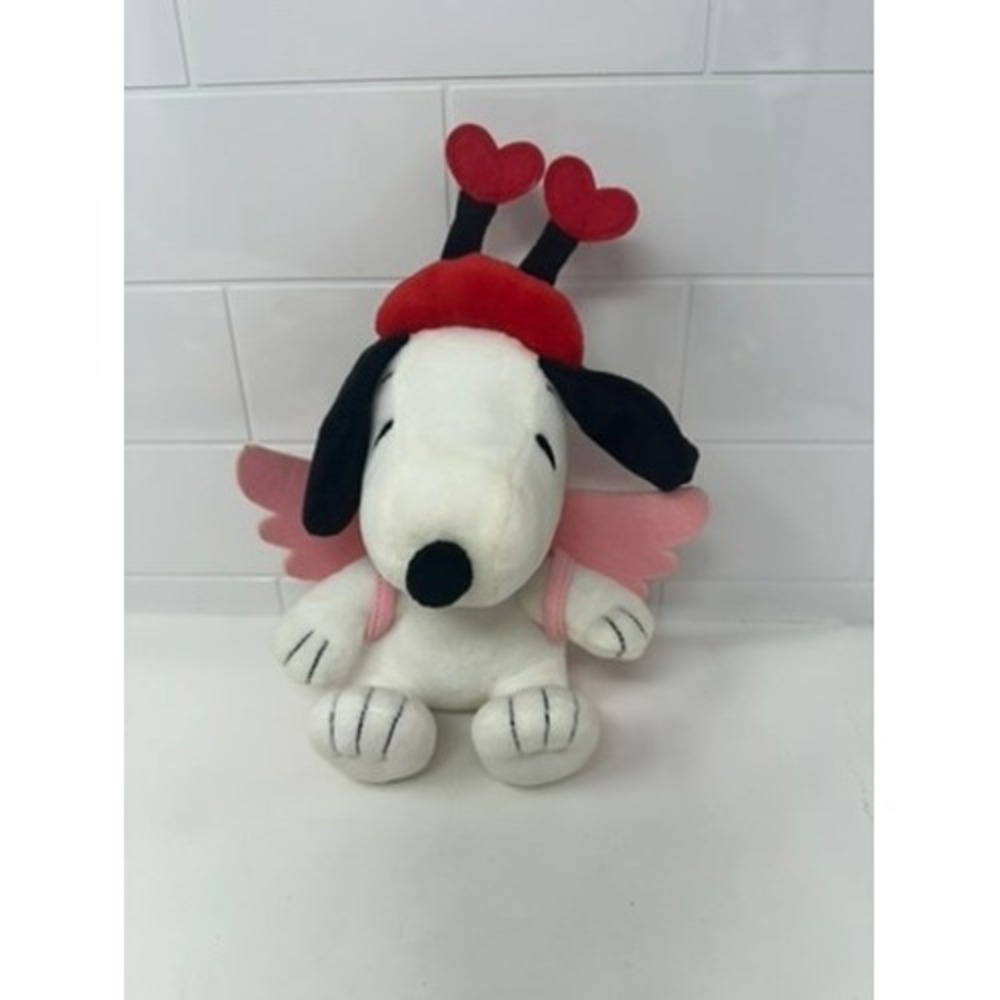 Hallmark Peanuts Snoopy Cupid Valentine Plush‎ Heart Boppers Pink Wings 9.5 Inch